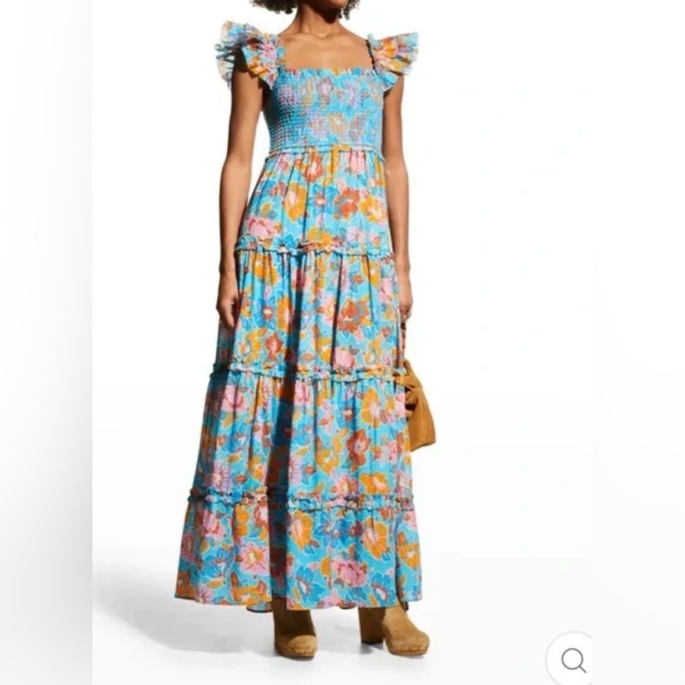 New Love The Label‎ Gaya Floral Tiered Frill Sleeve Maxi Dress Women's Size M B
